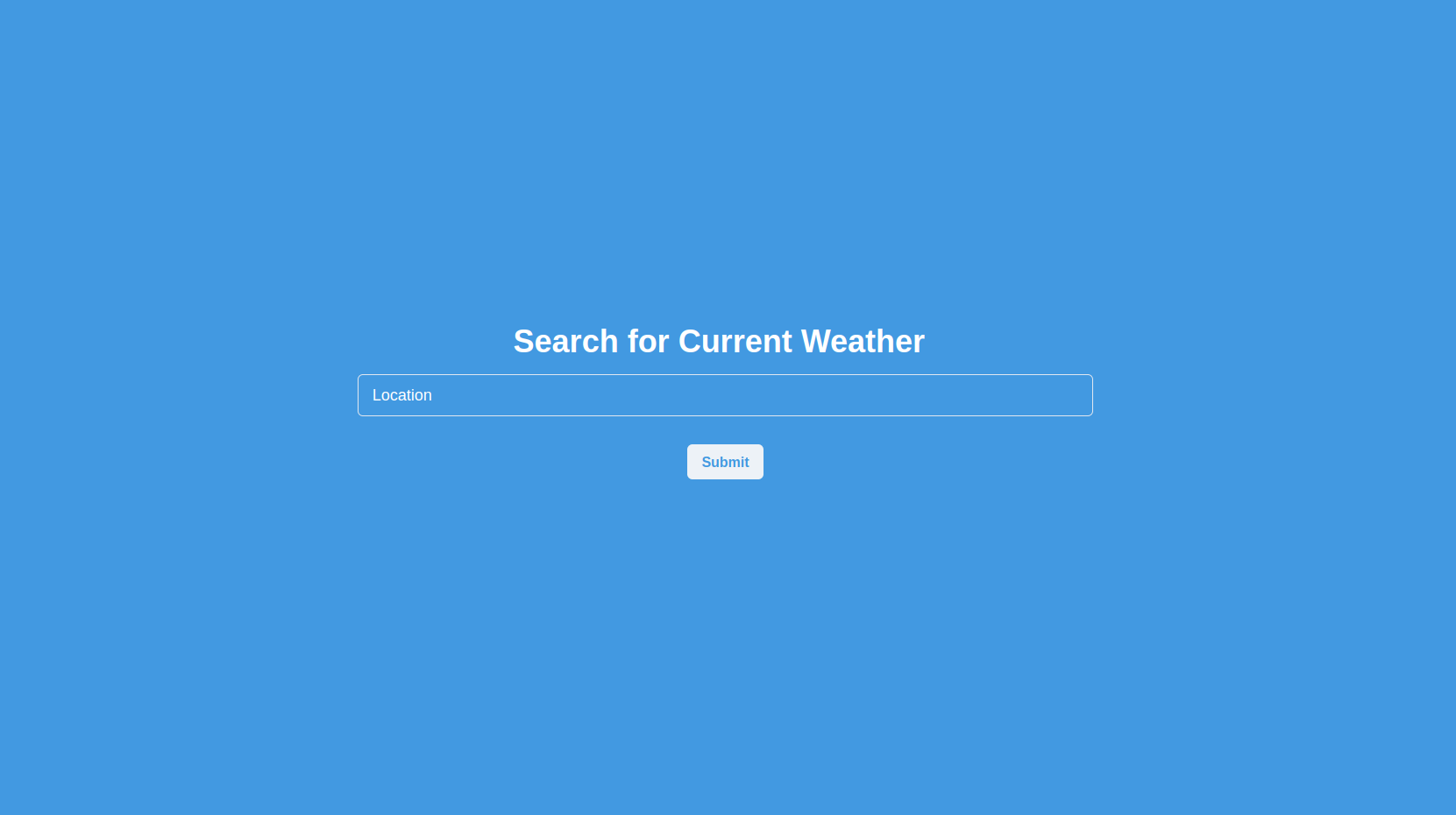 The weather app's start screen with a location field and a Submit button, served from the Raspberry Pi